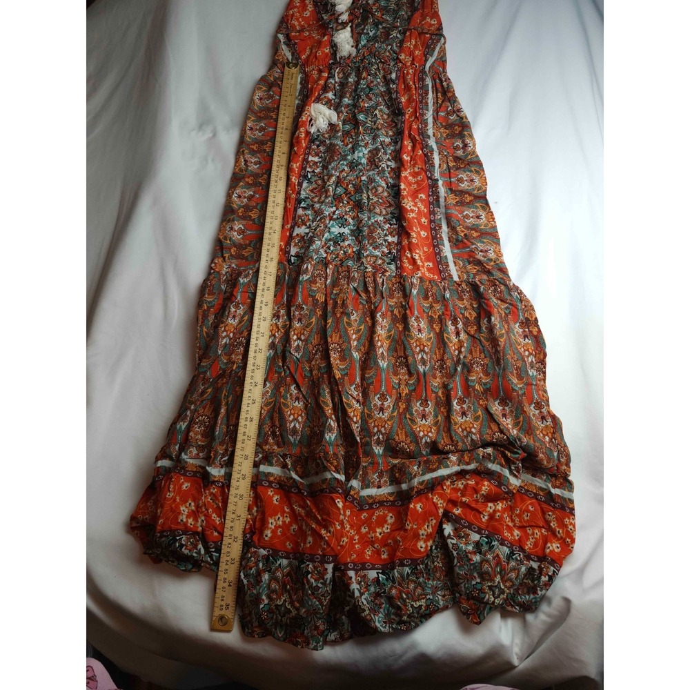 Luukse Maxi Dress Womens Size XL Orange Paisley Boho Tiered Ruffle Tassel Summer - Picture 2 of 6